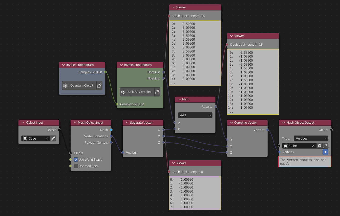 Tutorial 2 - Use a quantum circuit to modify a mesh — Quantum Nodes 0.1 ...